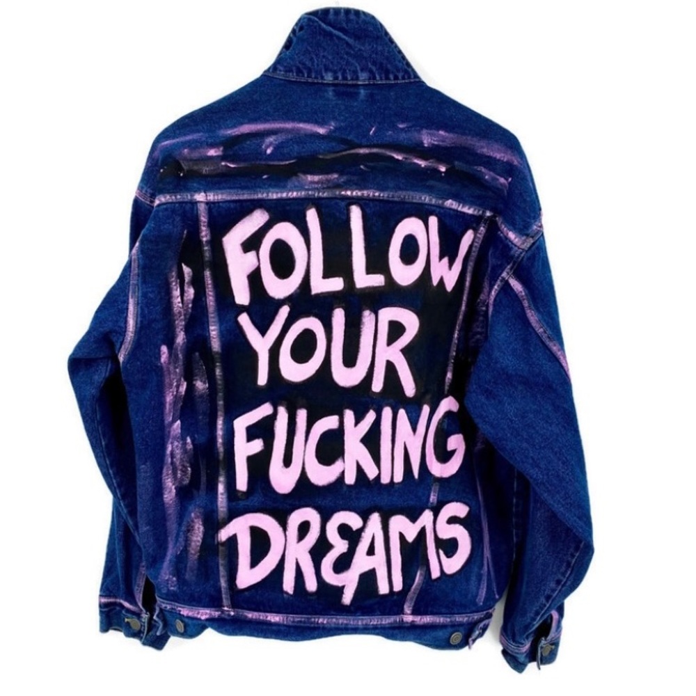 Custom Painted Ex-Boyfriend Denim Trucker Jacket L - Picture 3 of 15